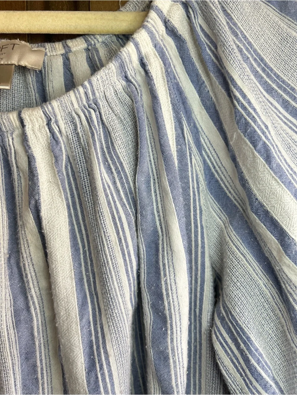 LOFT Petite Blue Stripe Off Shoulder Peasant Blouse Puff Sleeve SP